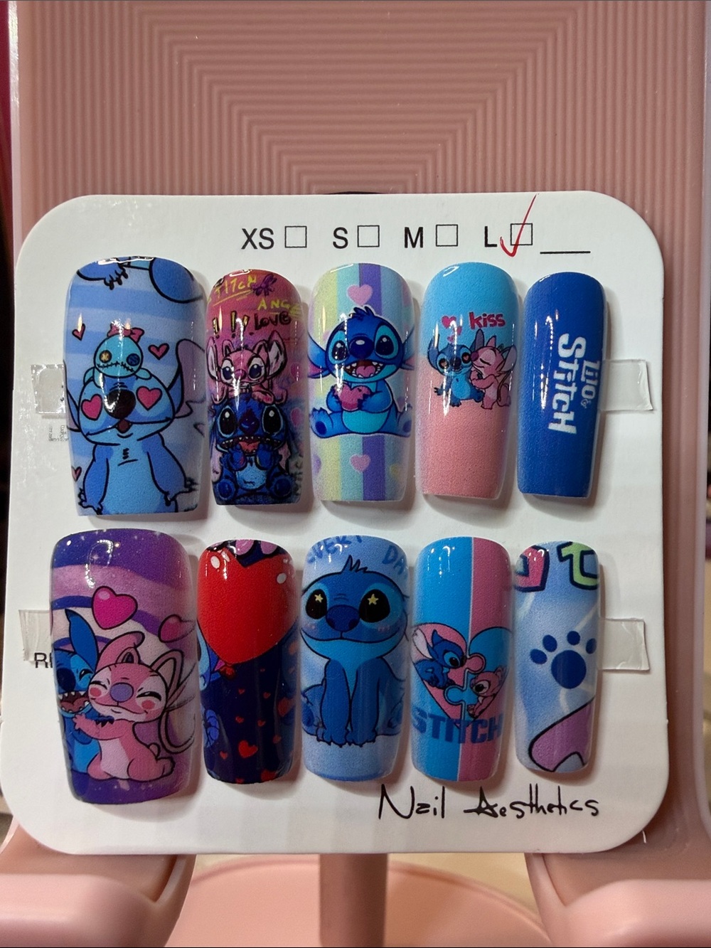 Stitch-Themed Blue & Pink Press-On Nails